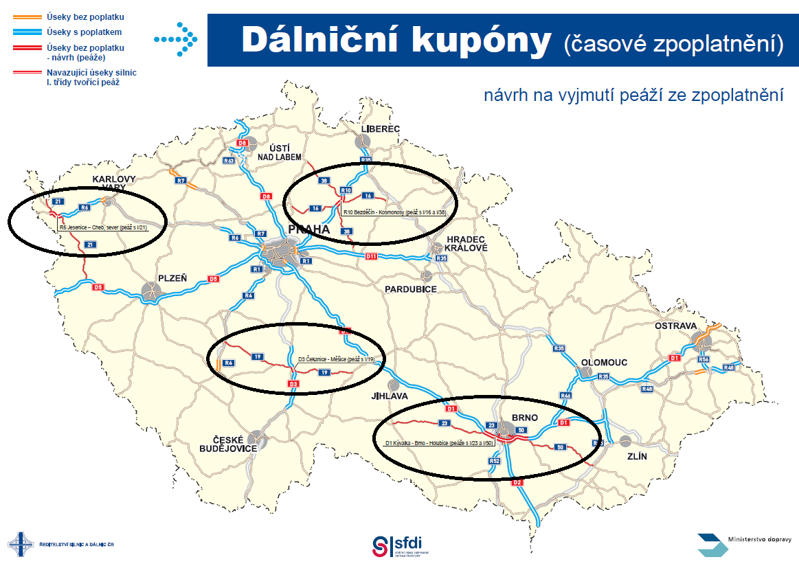 Ministr Dan Ťok vládu informoval o vyjmutí 45 kilometrů placených úseků dálnice, na které řidiči od 