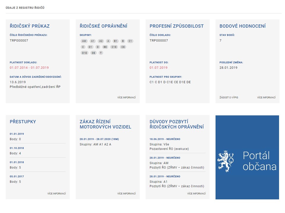 Informace o spáchaných přestupcích řidiči nově zjistí na Portálu občana