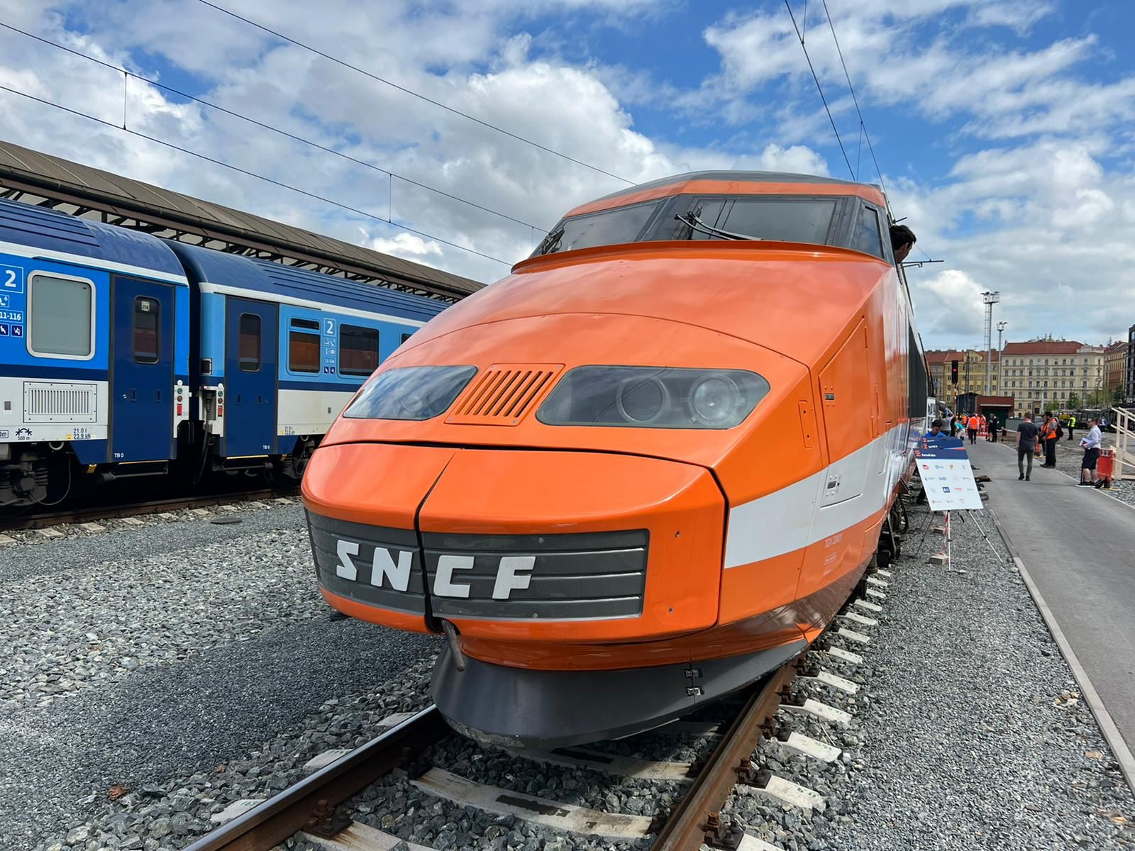 The TGV train is in the Czech Republic, promoting the benefits of high-speed rail lines