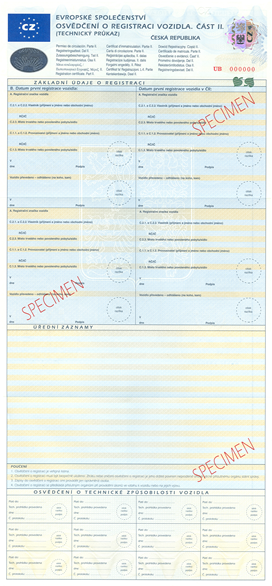 Osvědčení o registraci vozidla. Část II. (Technický průkaz)