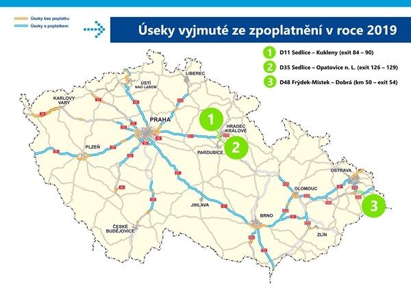 Dálnice D11 a D35 u Hradce Králové budou bez poplatku, stejně jako D48 u Frýdku-Místku